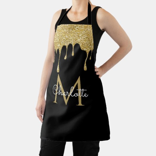 Gold Glitzer Tropfen Monogram Elegante Girly Scrip Schürze (InSitu)