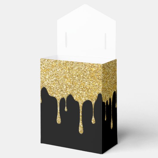 Gold Glitzer Tropfen Monogram Script Name Schwarz Geschenkschachtel (Geöffnet)
