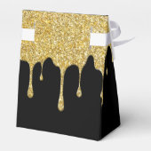 Gold Glitzer Tropfen Monogram Script Name Schwarz Geschenkschachtel (Rückseite)