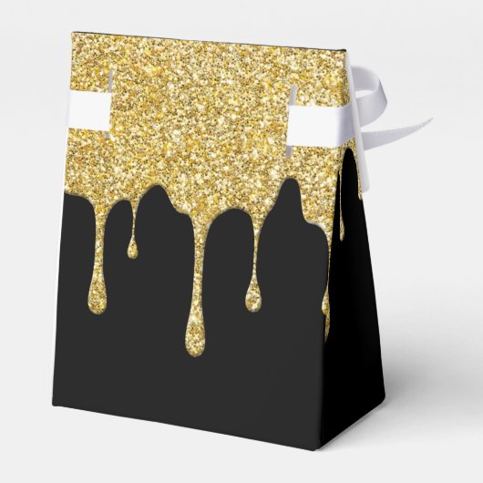 Gold Glitzer Tropfen Monogram Script Name Schwarz Geschenkschachtel (Rückseite)