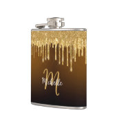 Gold Glitzer Tropfen Monogram Sparkle Niedlich Gir Flachmann (Links)