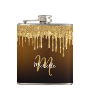 Gold Glitzer Tropfen Monogram Sparkle Niedlich Gir Flachmann