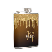 Gold Glitzer Tropfen Monogram Sparkle Niedlich Gir Flachmann (Rechts)