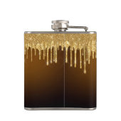 Gold Glitzer Tropfen Monogram Sparkle Niedlich Gir Flachmann (Rückseite)