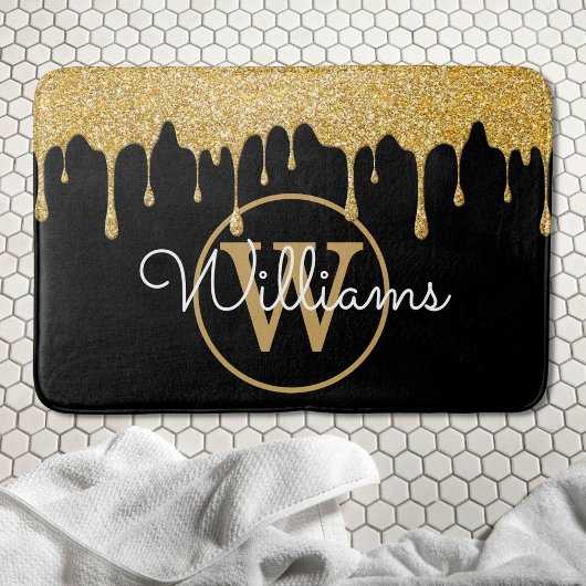 Gold Glitzer Tropfen Monogram Stilvolle Script Bla Badematte