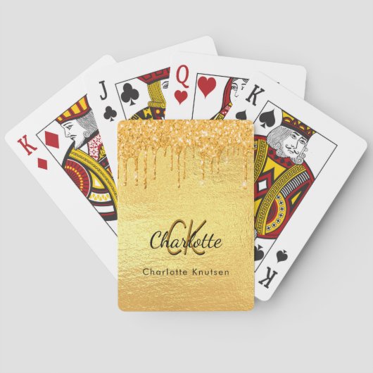 Gold Glitzer Tropfen monogramm funkelnd elegant Spielkarten (Rückseite)
