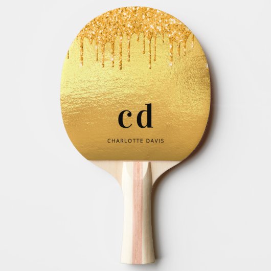 Gold Glitzer Tropfen monogramm funkelnd elegant Tischtennis Schläger (Rückseite)