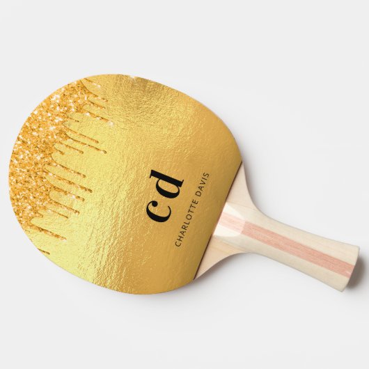 Gold Glitzer Tropfen monogramm funkelnd elegant Tischtennis Schläger (Seitenansicht)