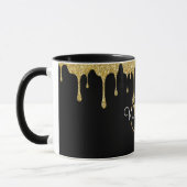 Gold Glitzer Tropfen Monogramm Schwarz Tasse (Links)