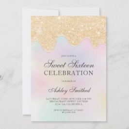 Gold Glitzer Tropfen Perlmutt Foto 16 . Geburtstag Einladung