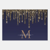 Gold Glitzer Tropfen Personalisiert Monogram Lehre Geschenkpapier Set (Vorderseite 3)