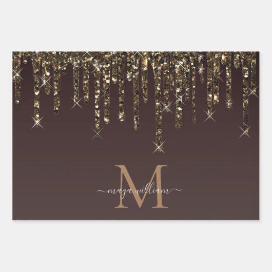 Gold Glitzer Tropfen Personalisiert Monogram Lehre Geschenkpapier Set (Vorderseite 2)