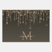 Gold Glitzer Tropfen Personalisiert Monogram Lehre Geschenkpapier Set (Vorderseite)