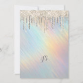 Gold Glitzer Tropfen Rainbow Holographic Wedding Einladung (Rückseite)
