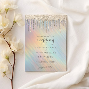 Gold Glitzer Tropfen Rainbow Holographic Wedding Einladung