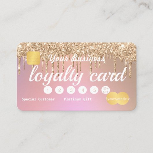 Gold Glitzer Tropfen Rose Rosa Treuhandkredit Visitenkarte (Vorderseite)