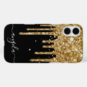 Gold Glitzer Tropfen Schwarze Glam Signatur Case-Mate iPhone Hülle (Rückseite (Horizontal))