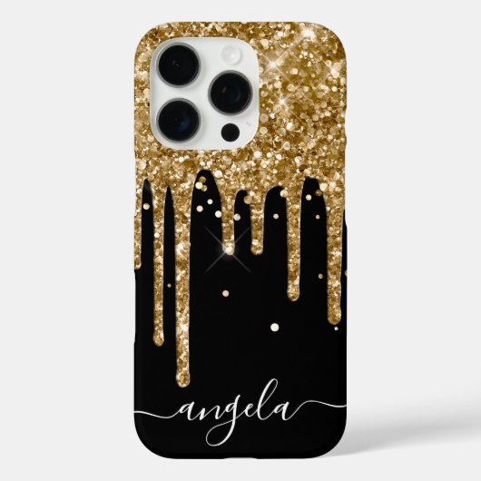 Gold Glitzer Tropfen Schwarze Glam Signatur Case-Mate iPhone Hülle (Rückseite)