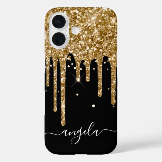 Gold Glitzer Tropfen Schwarze Glam Signatur Case-Mate iPhone Hülle (Rückseite)