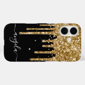 Gold Glitzer Tropfen Schwarze Glam Signatur Case-Mate iPhone Hülle (Rückseite (Horizontal))