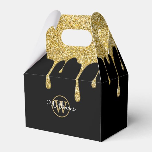 Gold Glitzer Tropfen Skriptname Monogram Black Fav Geschenkschachtel (Rückseite)