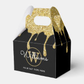 Gold Glitzer Tropfen Skriptname Monogram Black Fav Geschenkschachtel (Vorderseite)