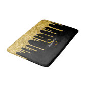 Gold Glitzer Tropfen Sparkle Schwarze Monogramm Na Badematte (Schrägansicht)
