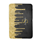 Gold Glitzer Tropfen Sparkle Schwarze Monogramm Na Badematte (Vorderseite Vertikal)