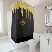 Gold Glitzer Tropfen Sparkle Schwarze Monogramm Na Duschvorhang (Beispiel)