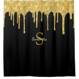 Gold Glitzer Tropfen Sparkle Schwarze Monogramm Na Duschvorhang