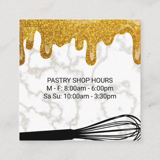 Gold Glitzer Tropfen | Weißer Marmor und Whisk Quadratische Visitenkarte (Rückseite)