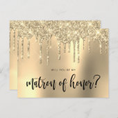 Gold Glitzer Tropfen werden Sie mein Ehrengast sei Einladungspostkarte (Vorne/Hinten)