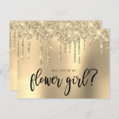 Gold Glitzer Tropfen werden Sie meine Blume Mädche Einladungspostkarte (Vorne/Hinten)