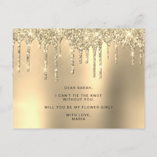 Gold Glitzer Tropfen werden Sie meine Blume Mädche Einladungspostkarte (Rückseite)