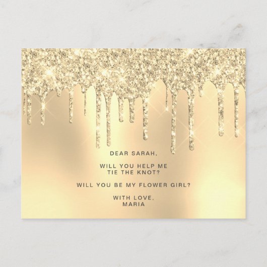 Gold Glitzer Tropfen werden Sie meine Blume Mädche Einladungspostkarte (Rückseite)
