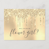 Gold Glitzer Tropfen werden Sie meine Blume Mädche Einladungspostkarte (Vorderseite)