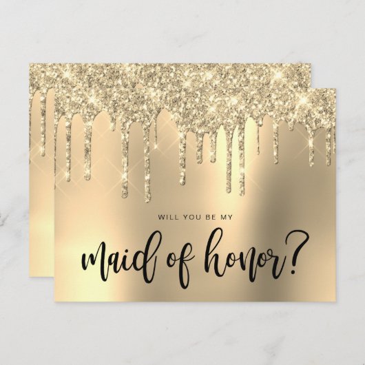 Gold Glitzer Tropfen werden Sie meine Trauzeugin Einladungspostkarte (Vorne/Hinten)