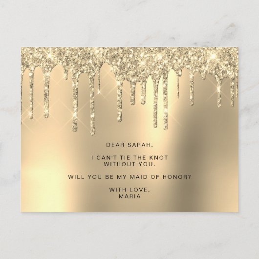 Gold Glitzer Tropfen werden Sie meine Trauzeugin Einladungspostkarte (Rückseite)