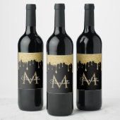 Gold Glitzer Tropfens Monogram Elegante Script Weinetikett (Flaschen)