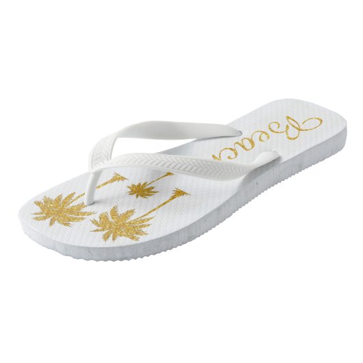 Gold Glitzer Tropical Beach Lover White Badesandalen (Schrägansicht)