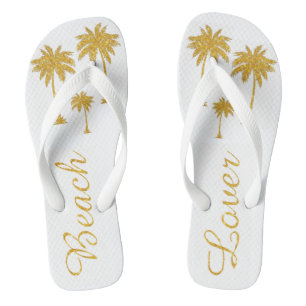 Gold Glitzer Tropical Beach Lover White Badesandalen