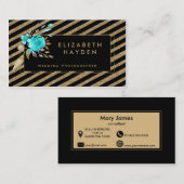 Gold Glitzer Türkis Floral Visitenkarte (Vorne/Hinten)