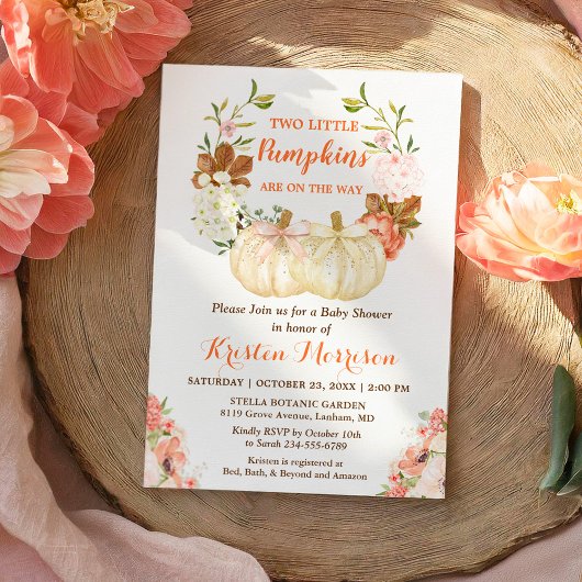 Gold Glitzer Twins Pumpkins Fall Baby Showroom Einladung