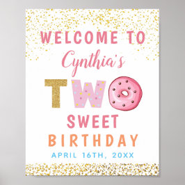 Gold Glitzer Two Sweet Donut 2. Geburtstag Willkom Poster