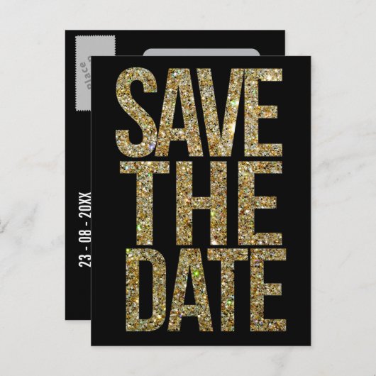 Gold Glitzer Typografie Save the Date Postkarte (Vorne/Hinten)