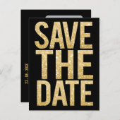 Gold Glitzer Typografie Save the Date Postkarte (Vorne/Hinten)