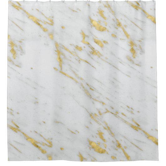 Gold Glitzer über weißem Marmorstein Duschvorhang (Vorderseite)