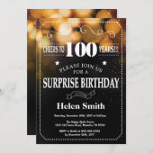 Gold Glitzer Überraschung 100. Geburtstag Einladun Einladung (Vorne/Hinten)