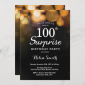 Gold Glitzer Überraschung 100. Geburtstag Einladun Einladung (Vorne/Hinten)