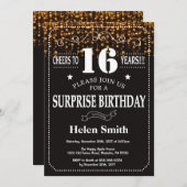 Gold Glitzer Überraschung 16. Geburtstag Einladung (Vorne/Hinten)